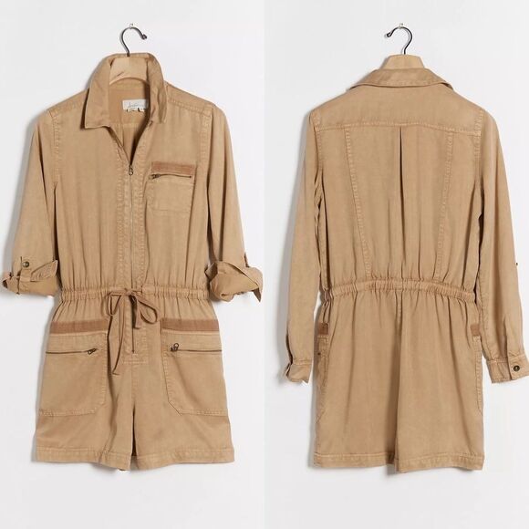 Anthropologie Ivy Utility Zip Up Tencel Romper One Piece Jumpsuit Yellow S - Picture 5 of 15